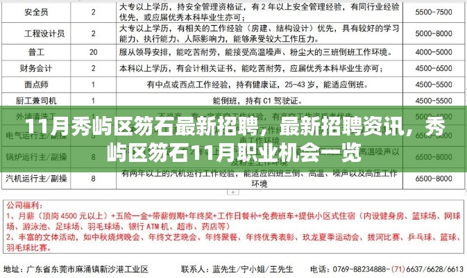 秀屿区笏石11月最新招聘资讯与职业机会概览